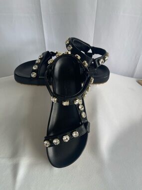Mystique Boutique Black Jeweled Ankle Strap Sandals